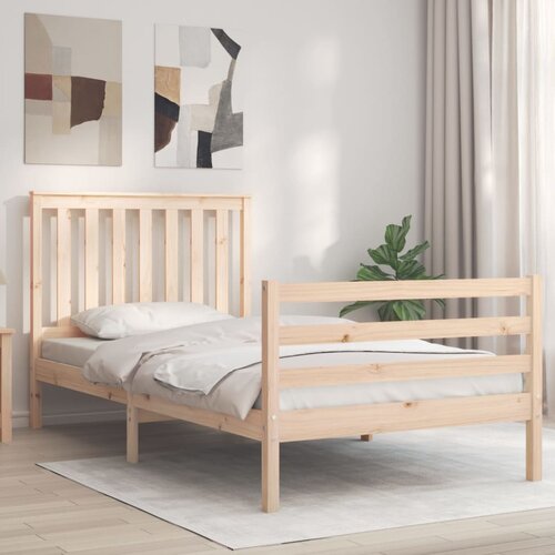 The Living Store Posteljni okvir z vzglavjem 100x200 cm trden les - Posteljni Okvir, (21525983) Slike