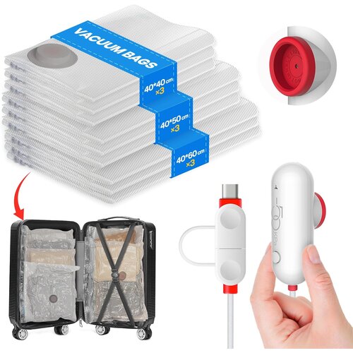 VACBIRD 9x vakuumske vreče za shranjevanje z USB električno črpalko Slike