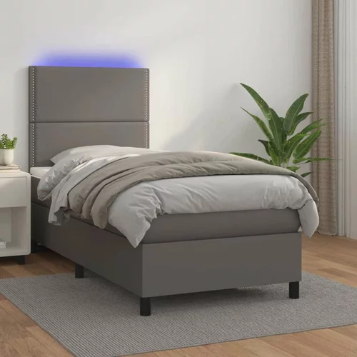  Box spring postelja z vzmetnico LED siva 90x200 cm umetno usnje, (20930205)