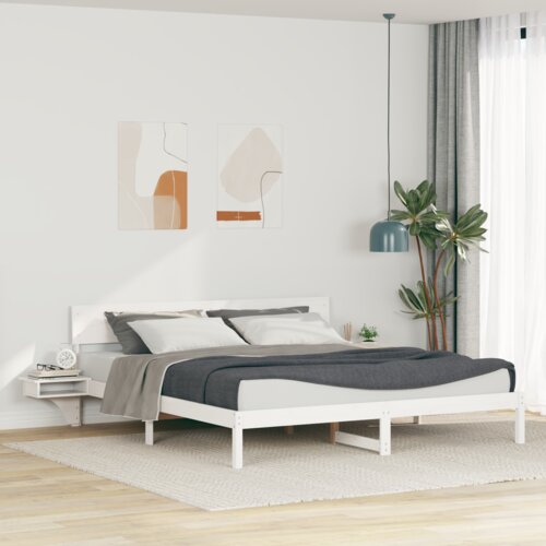 VidaXL Krevetna konstrukcija Bijela 200 x 200 cm Masivna borovina Slike