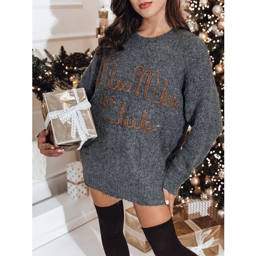 DStreet Sweter damski one size MIU MIU z napsiem grafitowy Cene