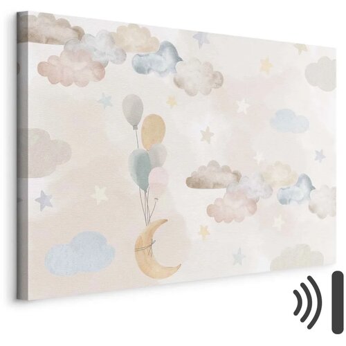  Slika - Fairy-Tale Moon - Pastel Moon with Balloons Among Colorful Clouds and Stars in Subdued Colors on a Light Background 60x4 Cene