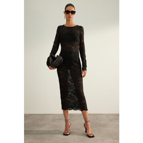 Trendyol Black Knitted Unlined Lace Evening Dress Cene
