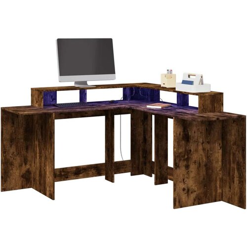  Radni stol s LED svjetlima boja hrasta 152x152x91 cm drveni Cijene