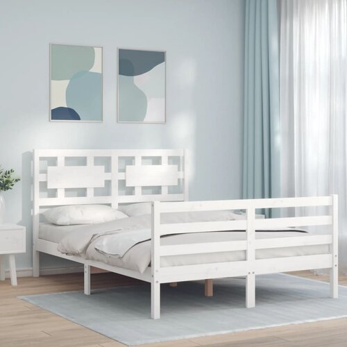The Living Store Posteljni okvir z vzglavjem bel 140x200 cm trden les - Posteljni Okvir, (21529703) Slike
