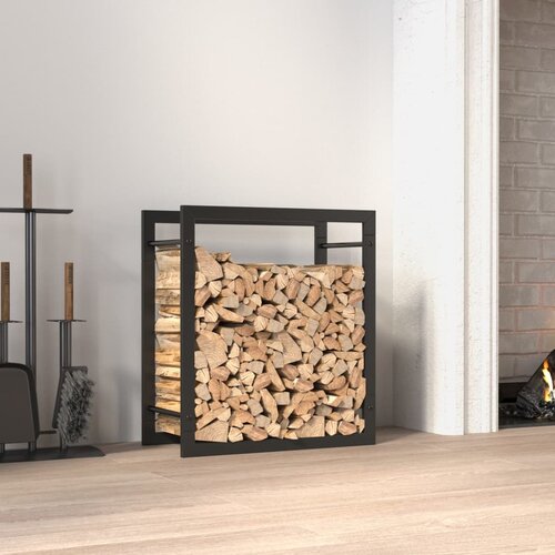 vidaXL Stalak za drva za ogrjev mat crni 50x28x56 cm čelični Cijene