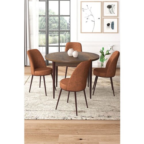 Hanah home Tor - Baroque, Tile Red BaroqueTile Red Dining Table & Chairs Set (5 Pieces) Cene