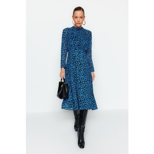 Trendyol Blue Midi Leopard Pattern Woven Dress Cene