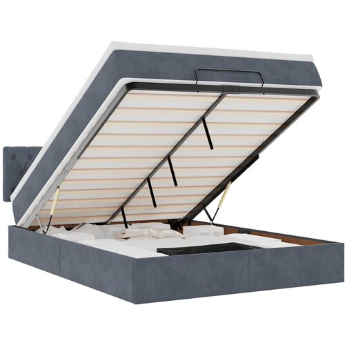 VidaXL Otomanski posteljni okvir z vzmetnico siv 140x190 cm žamet, (22054104) Slike