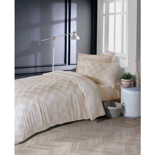 Hanah home komplet posteljine Kareli Saten, 160x220cm, Bež Slike