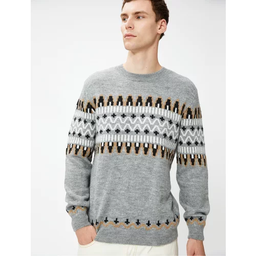 Koton Ethnic Patterned Knitwear Sweater Crew Neck Long Sleeved