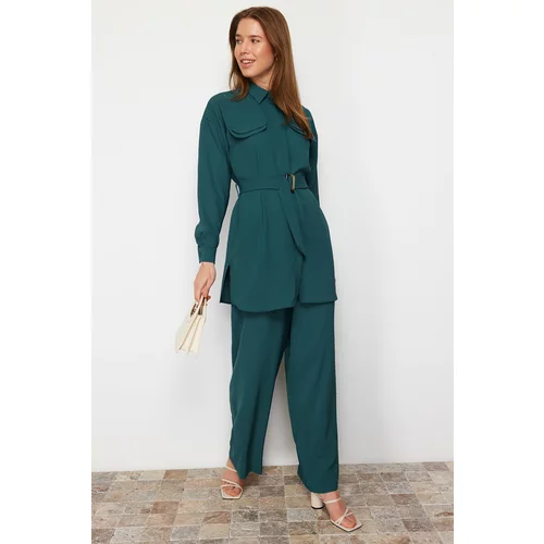 Trendyol Emerald Green Woven Top and Bottom Set