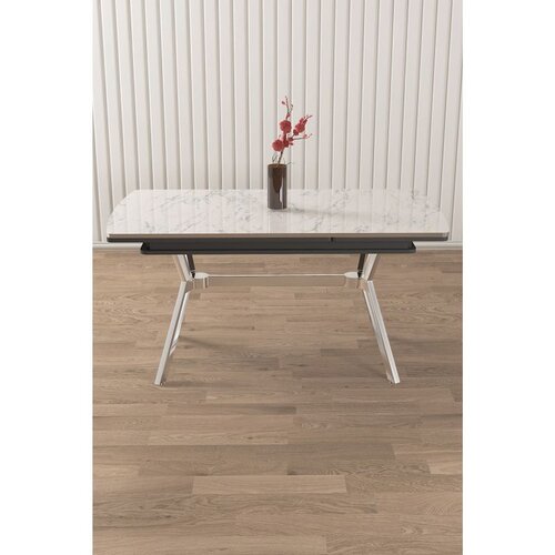 Hanah home trpezarijski sto na razvlačenje Weps, 150 &times; 89 cm (razvučen 200 cm), ploča u dekoru belog mermera, hromirane noge Cene