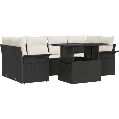VidaXL set vrtnih sofa s jastucima crni poli ratan, dvosjedna vrtna sofa s prostorom za spremanje i jastucom crni poli ratan Slike