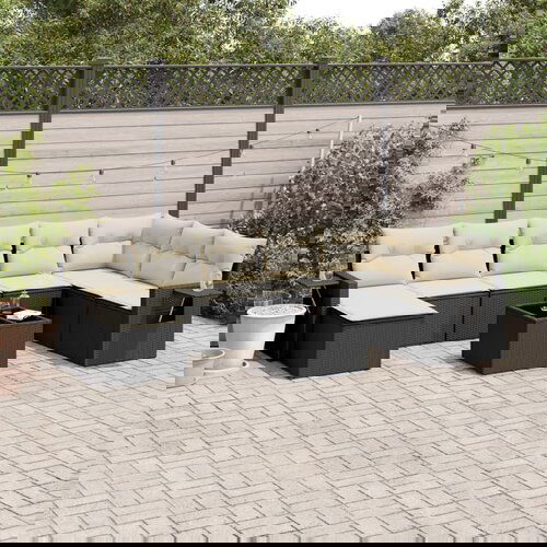 vidaXL Vrtna sedežna garnitura 9-delna z blazinami črn poli ratan Cene