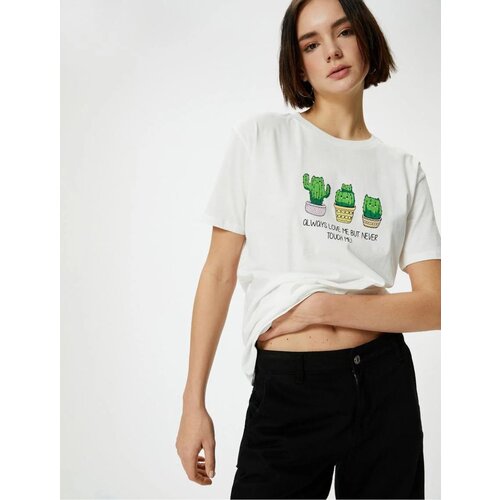 Koton Cactus Printed T-Shirt Comfort Fit Short Sleeve Printed Cotton Slike