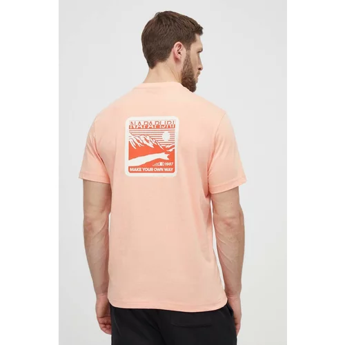 Napapijri Pamučna majica za muškarce, boja: ružičasta, s tiskom