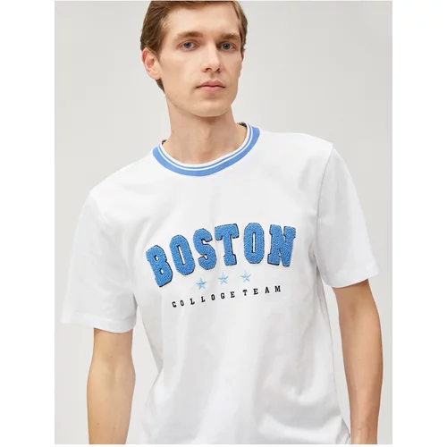Koton College T-Shirt Crew Neck Welt Embroidered Applique Detailed Short Sleeve