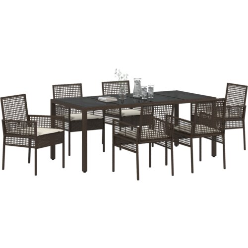  Vrtni set za objed 7 pcs Smeđa 190 x 90 x 75 cm Poliratan Slike