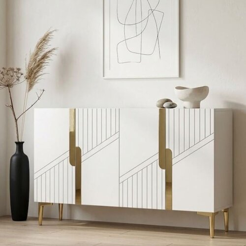 Hanah home komoda Evva 120, 120 cm, bela / zlatna Cene