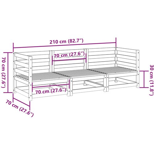 3-dijelni set vrtnih sofa od masivne borovine Slike