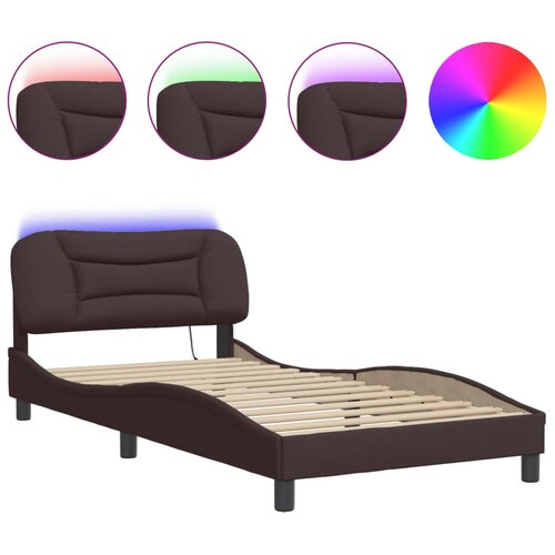 Maison Chic Posteljni okvir - Dvoposteljna postelja - Zakonska postelja z LED brez vzmetnice temno rjav 100x200cm blago, (21697080) Slike