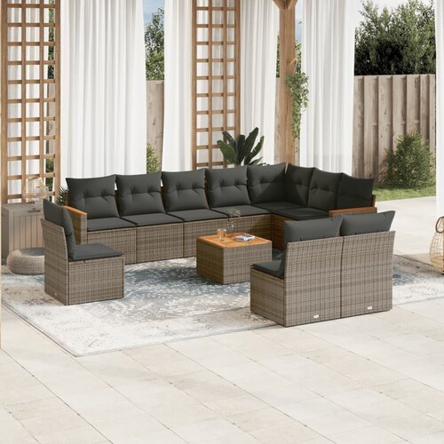 VidaXL 11-dijelni set vrtnih sofa od poliratana s jastucima sivi Slike