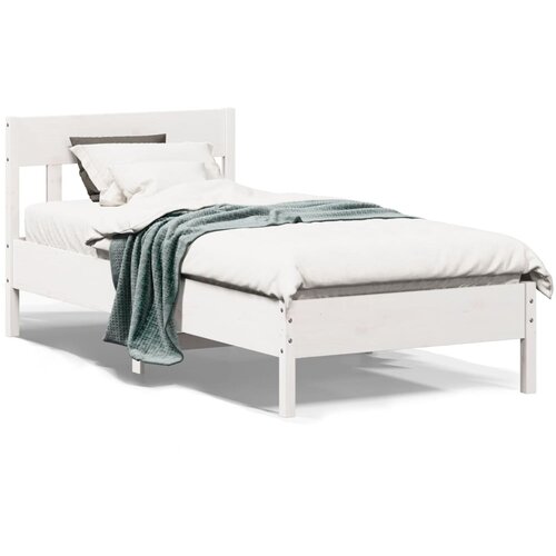 VidaXL Posteljni okvir z vzglavjem bel 90x190 cm trdna borovina Slike