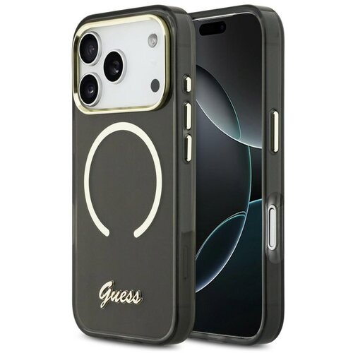  Maska za iPhone 17 Pro Max Guess IML Script Metal MagSafe crna Slike