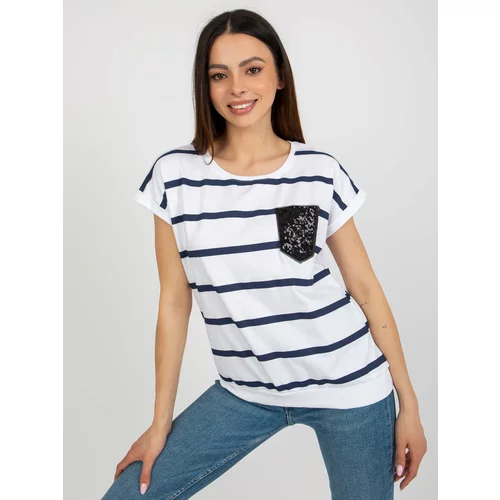 Fashion Hunters White and dark blue striped blouse with decorative pocket