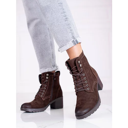 W. POTOCKI Lace-up women's ankle boots with heels Potocki made of ecological suede
