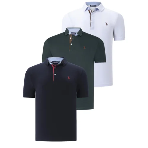 Dewberry TRIPLE SET T8582 MENS T-SHIRT-NAVY BLUE-WHITE-GREEN