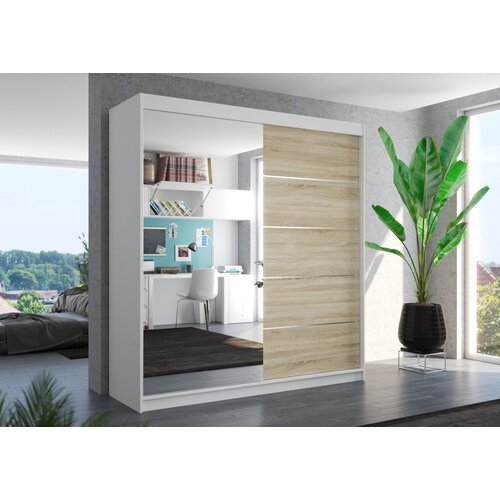 ADRK Klizni ormar s ogledalom OLIVER 200 cm - BIJELA-SONOMA HRAST Slike