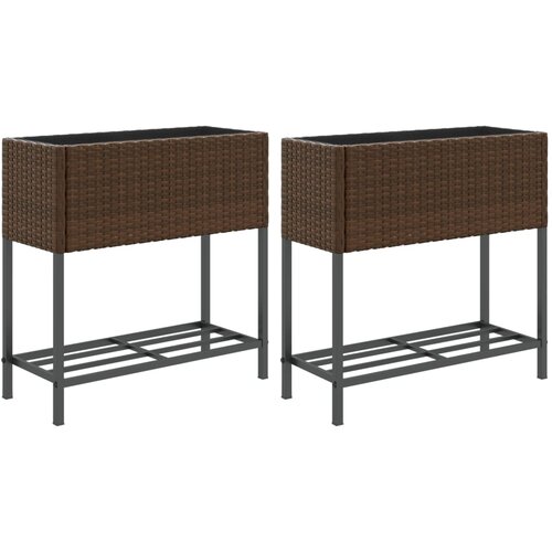 VidaXL vrtna korita s polico 2 kosa rjava 70x28x70 cm poli ratan, (21317280) Slike
