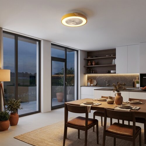  Brilagi - LED prigu&amp;scaron;iva svetiljka sa ventilatorom LED/38W/230V 50 cm zlatna/hrast + daljinski upravljač Slike