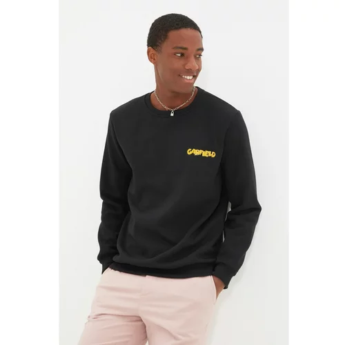 Trendyol Black Licensed Men's Garfield Printed Regular Fit Crew Neck Sweatshirt