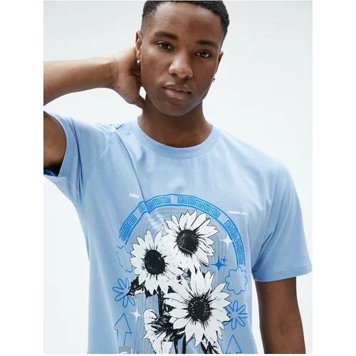 Koton Floral Print T-Shirt, Crew Neck, Slim Fit Cotton.