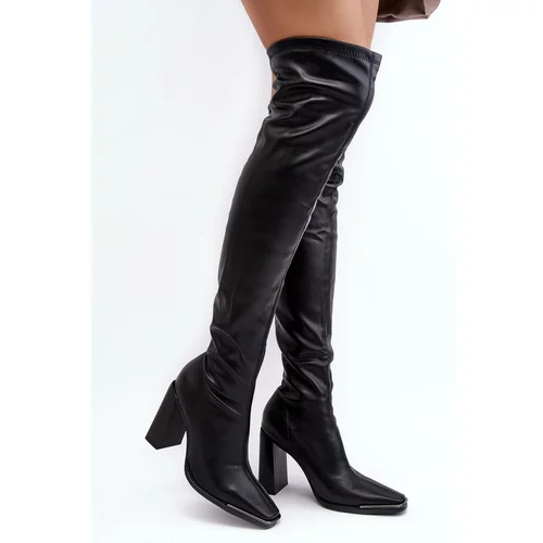Kesi Women's over-the-knee heeled boots, Eco-leather, black Orcella