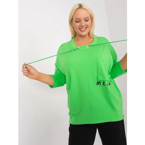 Fashion Hunters Light green loose plus size blouse with pocket