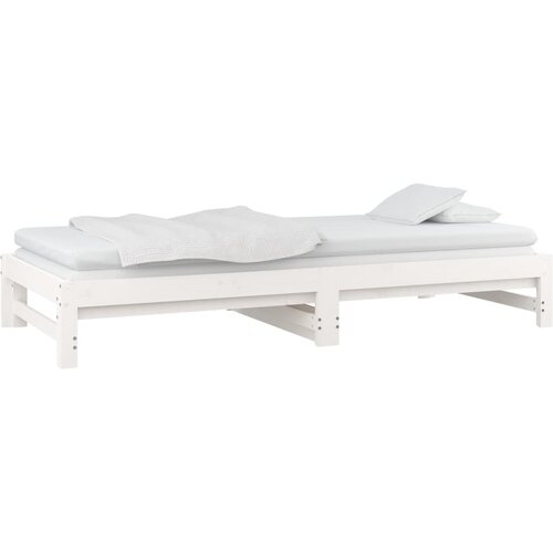  Dnevni ležaj na izvlačenje bijeli 2x(80x200)cm masivna borovina Slike