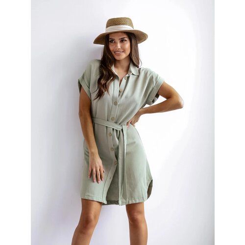 Resti Women's mini dress with short sleeves and a button closure belt Cene