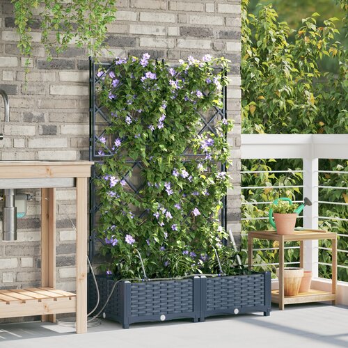 vidaXL Vrtno korito Sivo Plastika 80 x 40 x 126 cm Modularno Cene