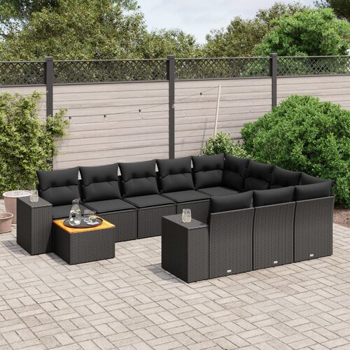 vidaXL 11-dijelni set vrtnih sofa od poliratana s jastucima crni Cijene