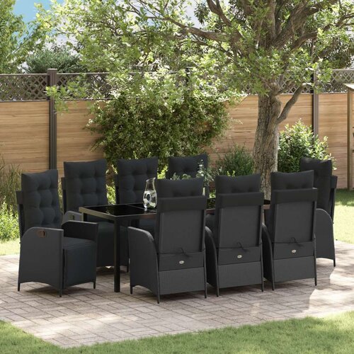 vidaXL Komplet za jedilnico v vrtu 9 pcs Črna Poly ratan - - črna - 116.1 - 200 x 80 x 73 cm - Cene