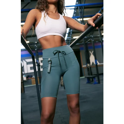 Trendyol Khaki Matte Recovery Knitted Sports Biker/Cyclist Leggings with Pocket and Tie Detail on Waist