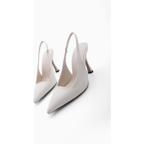 Marjin Women's Stiletto Pointed Toe Scarf Thin Heel Heel Shoes ECRU Slike