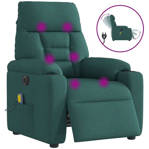 VidaXL Električni masažni naslonjač od tkanine tamnozeleni Slike