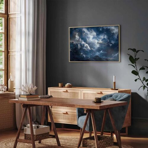  Slika - Astronomical Wonders: Clouds and Stars in Harmonious Combination 120x80 U prirodnom drvenom okviru Slike