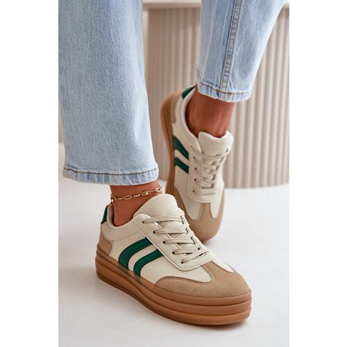 EVENTO Women's Platform Sneakers in Beige-Green Nesonice Cene