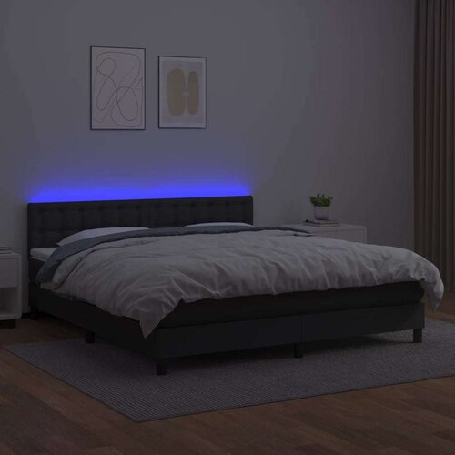  Box spring s madracem LED crni 180x200cm od umjetne kože Slike